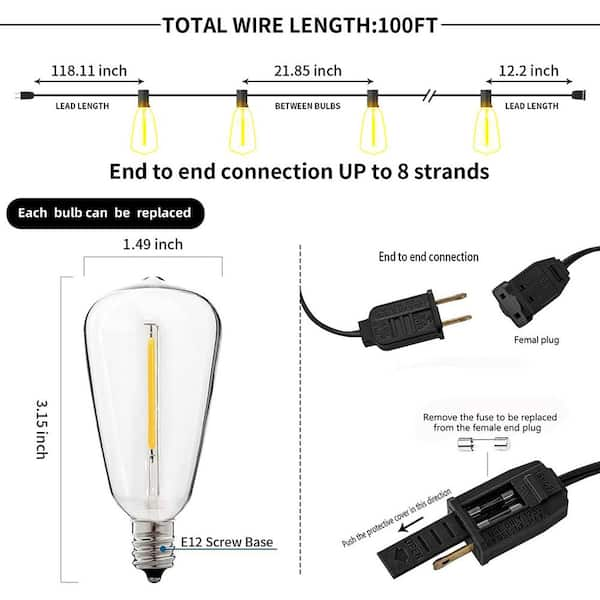 WYZM Outdoor String Lights 25 Shatterproof Bulbs 50 ft. IP65 Weatherproof  for Outside, Patio, Backyard E12-I - The Home Depot