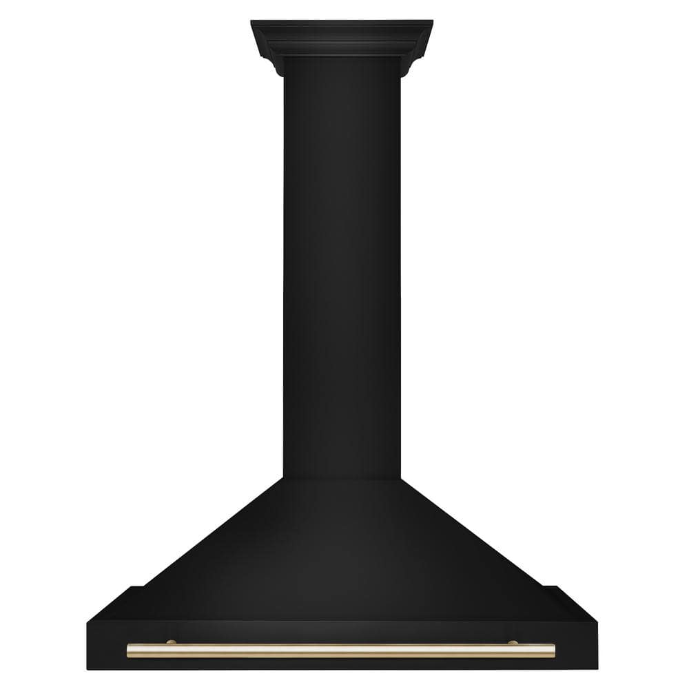 36'' Black Stainless Steel Wall Mount Range Hood with Gold Handle