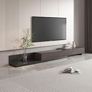 118 in. Modern Walnut Veneer Retractable TV Stand Extendable Media Console with 3 Drawers