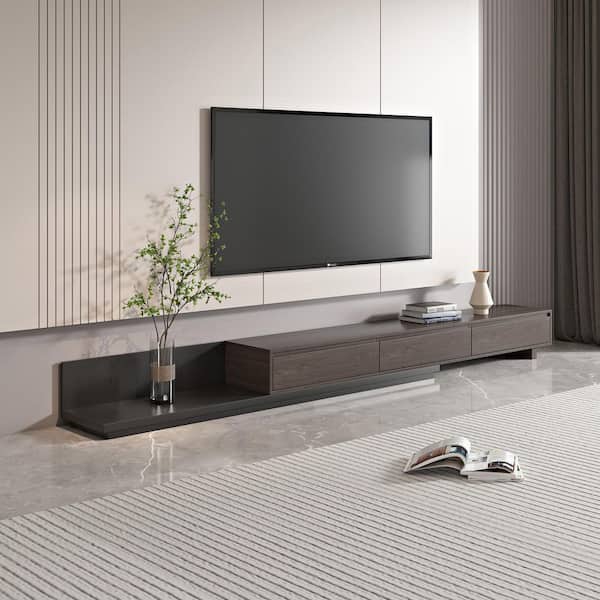 THE RIGHT PATH 118 in. Modern Walnut Veneer Retractable TV Stand Extendable Media Console with 3 Drawers