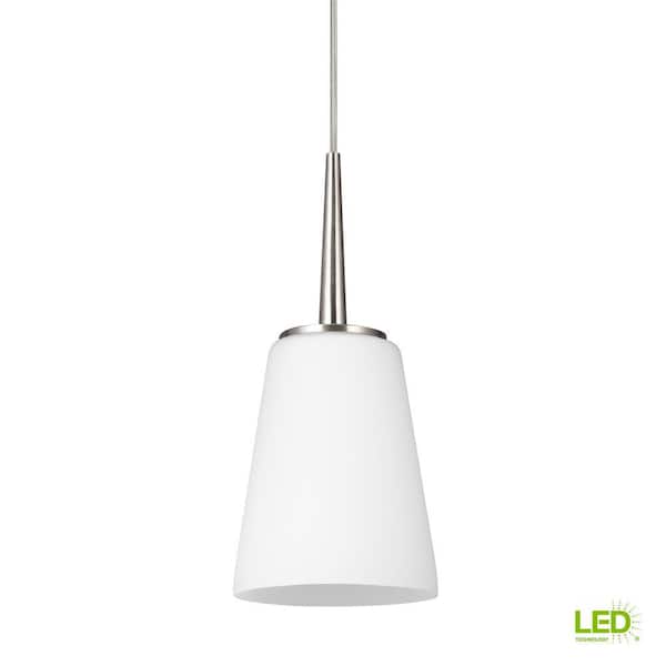 Generation Lighting Driscoll 1-Light Modern Brushed Nickel Hanging Pendant with LED Bulb