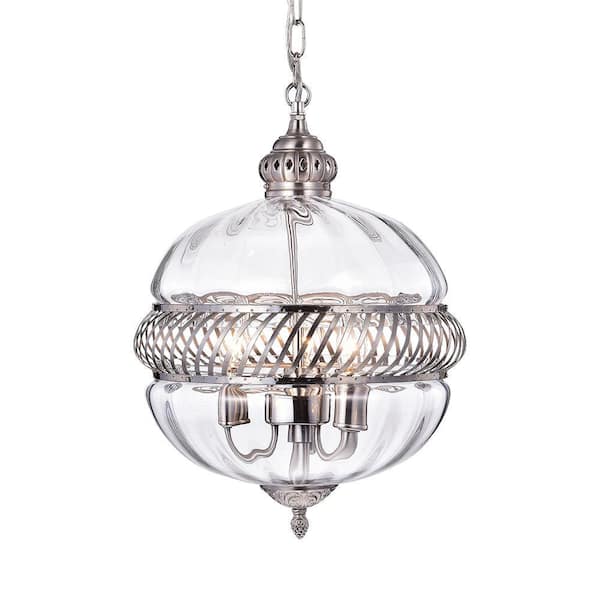 Permin 16 in. 3-Light Clear Indoor Pendant Lamp Chandelier with Light Kit