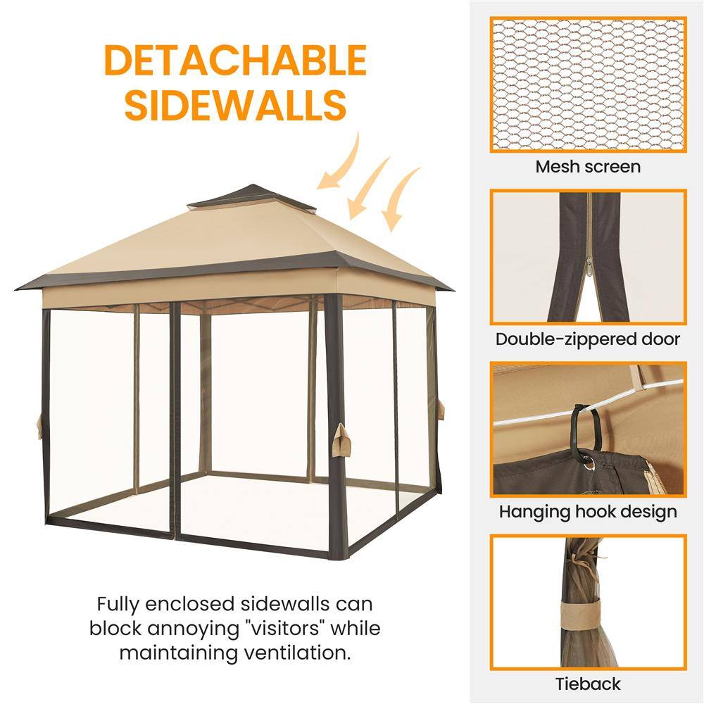 Beige and Brown 11x11 FT Adjustable Pop-Up Gazebo Tent