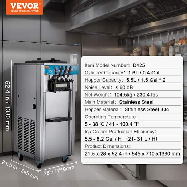 VEVOR Commercial Soft Serve Ice Cream Machine 1800W 11.6 Qt