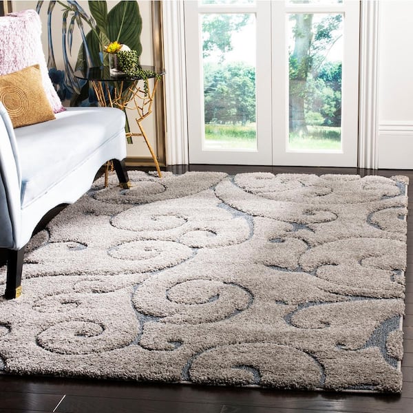 Florida Shag Gray/Light Blue 5 ft. x 8 ft. Floral Area Rug
