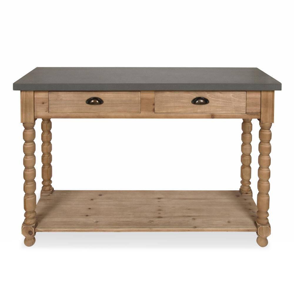 Rustic Wood and Concrete Gray Console Table with Storage