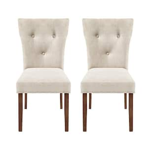 Indoor Cream Fabric Upholstered and Wood Dining Chair, Set of 2