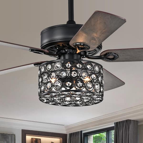 Crystal Ceiling Fan Chandelier Light Lighting Fixture Decor Matte Drawstring 52" 