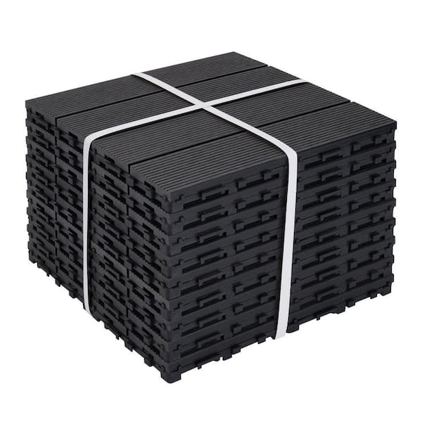 8.7 sq. ft Black Interlocking Wood-Plastic Composite Deck Tiles, Weatherproof Outdoor Flooring for Patio, 9-Pack