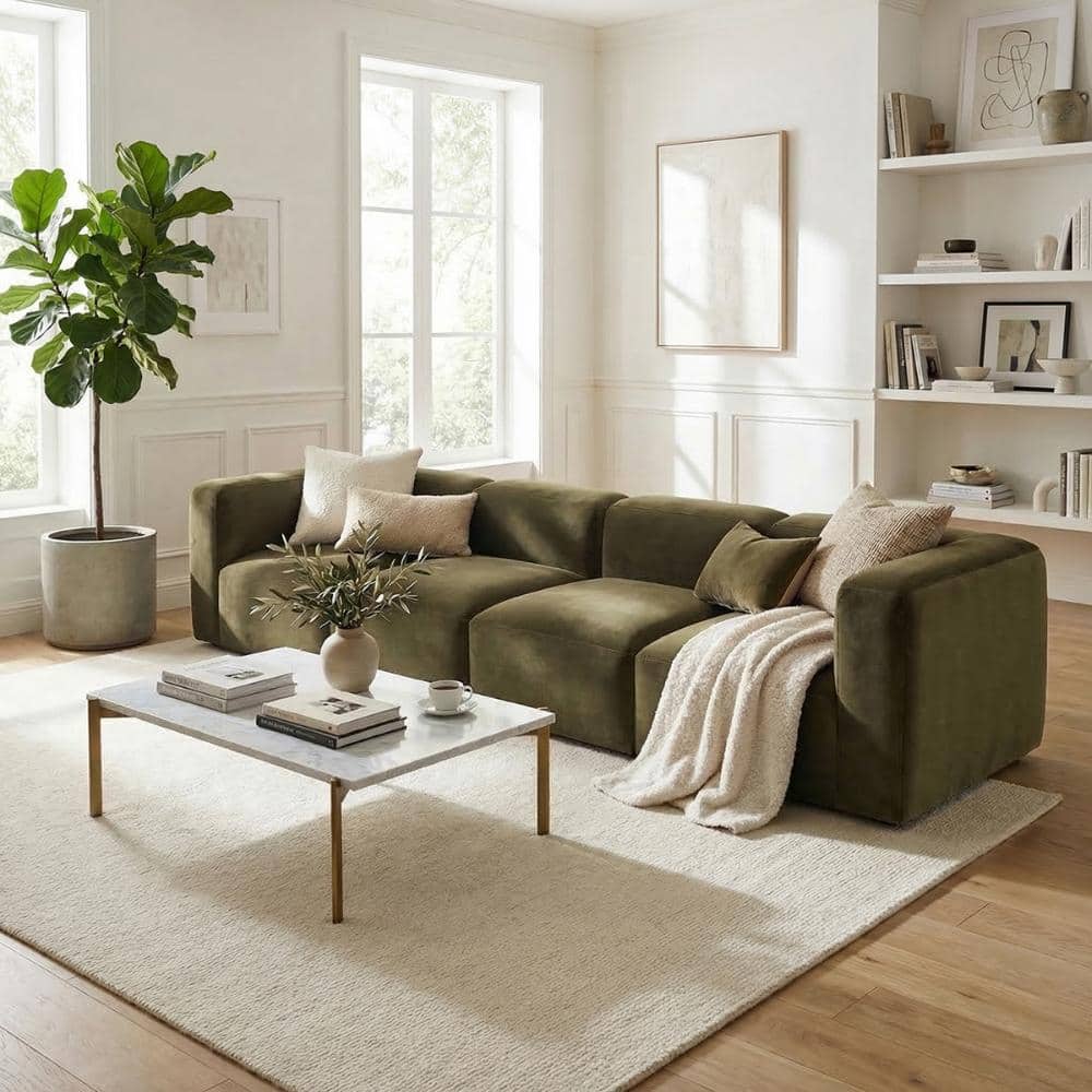 "129"" Modern Modular Velvet Sectional Sofa, 4-Seat Low Profile Couch, Olive Green Living Room Furniture" price history on PriceWatchPro