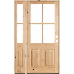 46 in. x 96 in. Knotty Alder Left-Hand/Inswing 4-Lite Clear Glass Unfinished Wood Prehung Front Door with Left Sidelite
