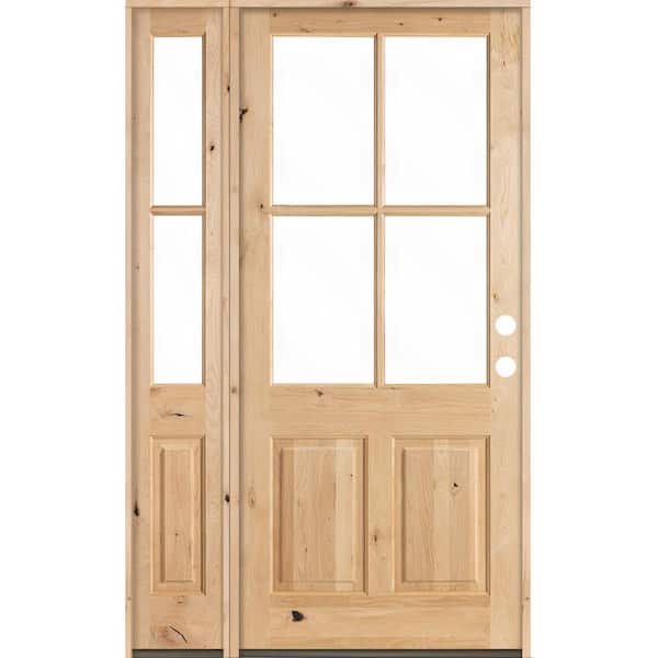 Krosswood Doors 46 in. x 96 in. Knotty Alder Left-Hand/Inswing 4-Lite Clear Glass Unfinished Wood Prehung Front Door with Left Sidelite