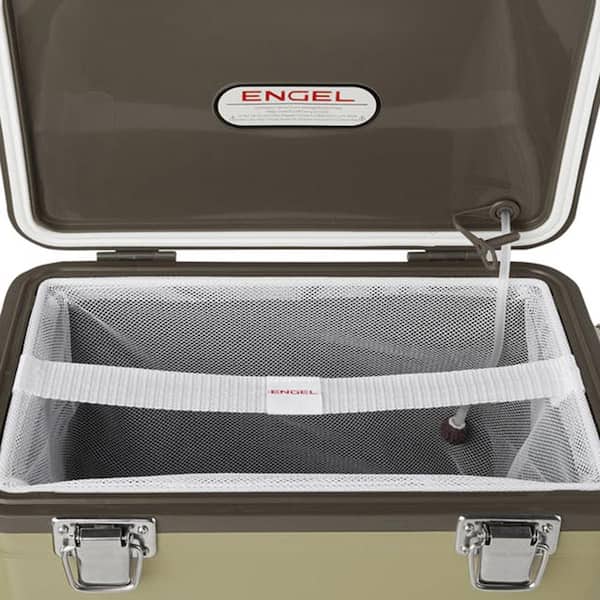 ENGEL 19 Quart Insulated Fishing Live Bait Dry Box Cooler with Water Pump,  Tan