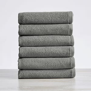 Gray Solid 100% Cotton Textured Hand Towel (Set of 6)