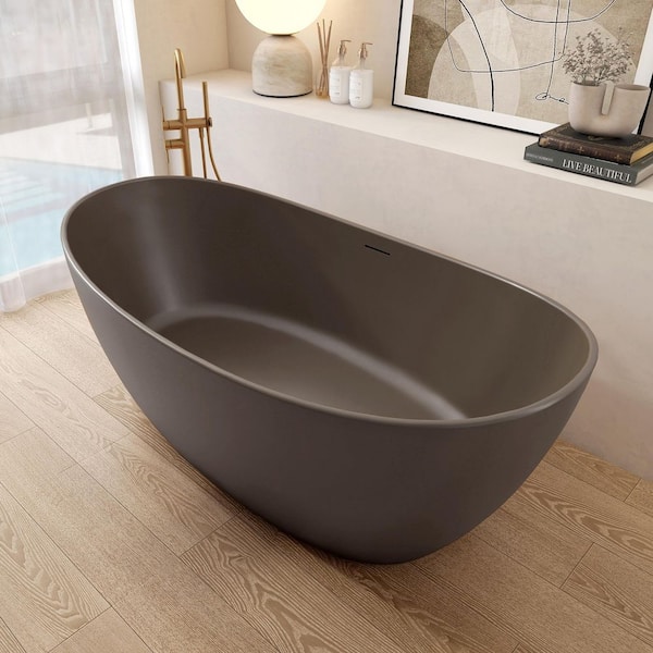 65 in. x 33 in. Stone Resin Freestanding Soaking Bathtub in Mocha
