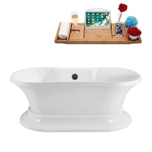 60 in. Acrylic Flatbottom Non-Whirlpool Bathtub in Glossy White with Matte Black Drain