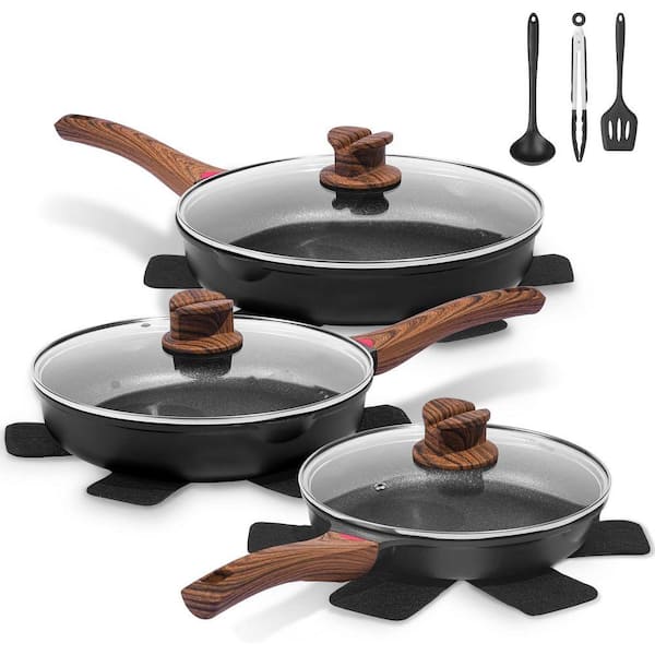 12-Piece Nonstick Die-Cast Aluminum Cookware Set Gray Anti-Scratch Induction Compatible with Glass Lids