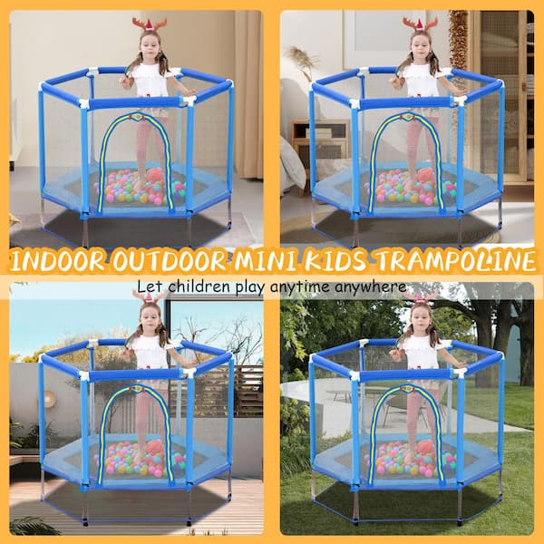 SUNRINX 55 in.Blue Round Mini Toddler Trampoline with Safety