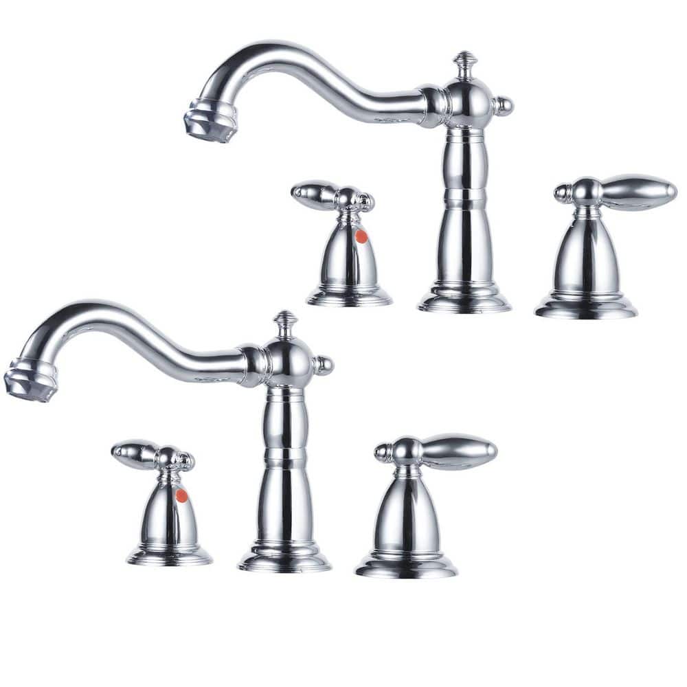 2 Handles 8 in. Widespread Bathroom Faucet 3-Hole Bathroom Sink Faucet in Polished Chrome(2-Pack) price history on PriceWatchPro