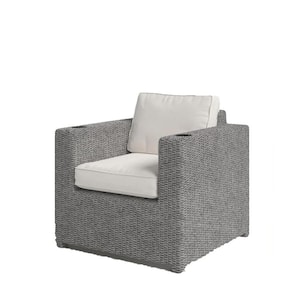 Wicker Fully Assembled Patio Lounge Chair with Gray Cushions