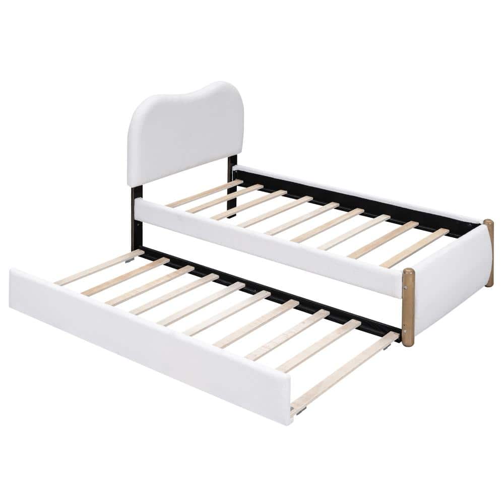 White Upholstered Wood Frame Twin Platform Bed with Trundle & Storage, No Box Spring Needed price history on PriceWatchPro
