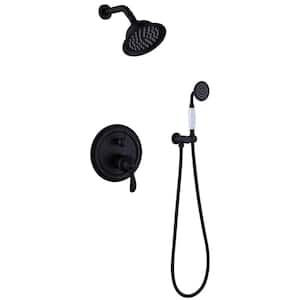 2-Spray 6 in. Wall Mount Fixed and Handheld Shower Head 1.8 GPM Shower System in Matte Black