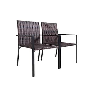 Brown Outdoor Dining Chair Wicker Chairs All Weather with Armchair Set of 2 for Garden Backyard