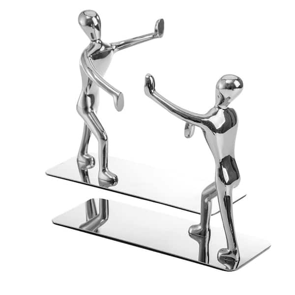 Afoxsos Heavy Duty Stainless Steel Bookends Nonskid Art 1 Pair (Silver)