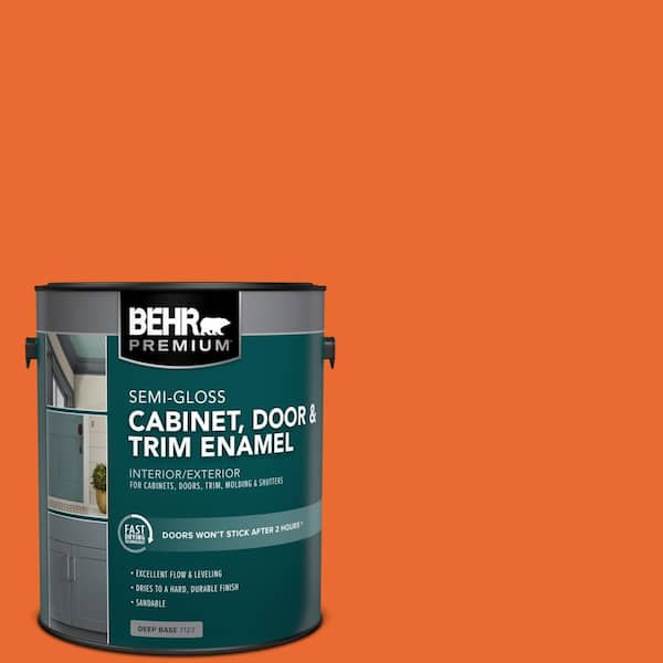 BEHR PREMIUM 1 gal. #220B-7 Electric Orange Semi-Gloss Enamel Interior/Exterior Cabinet, Door & Trim Paint