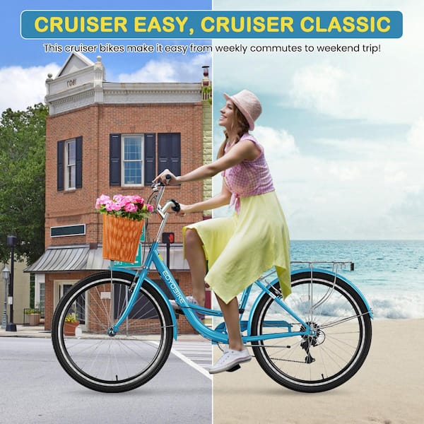 BOZTIY Beach Cruiser Bike for Adult 2-Wheel 26 in. 7 Speed Commute