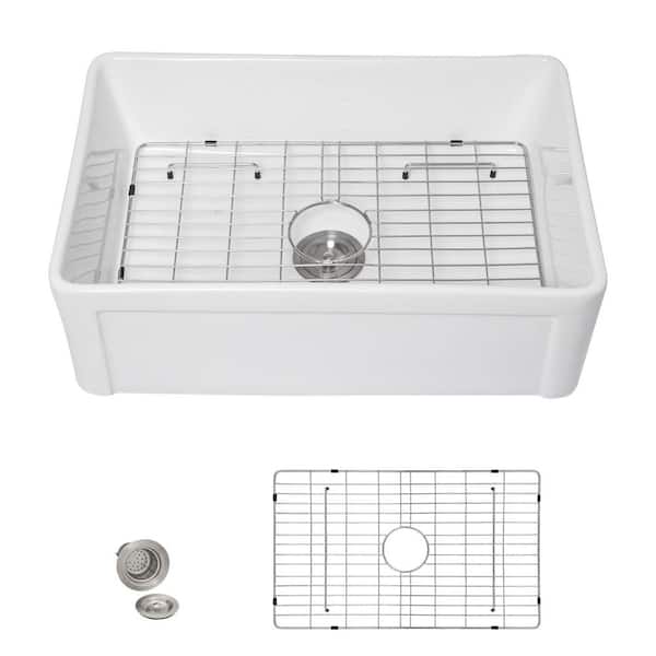 Farmhouse 30 in.Single Bowl Ceramic White Apron Front Kitchen Sink with Strainer