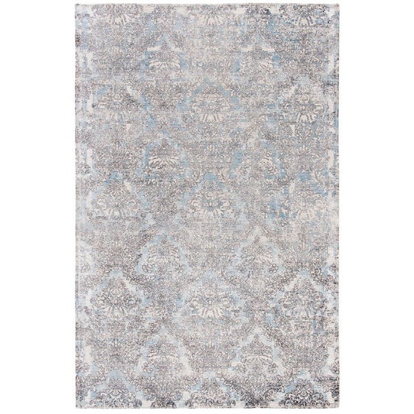 Mirage 5 ft. x 8 ft. Light Blue/Gray Distressed Ornate Area Rug