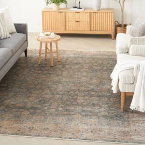 Luxurious Ivory Blue 10 ft. x 13 ft. Distressed Traditional Area Rug