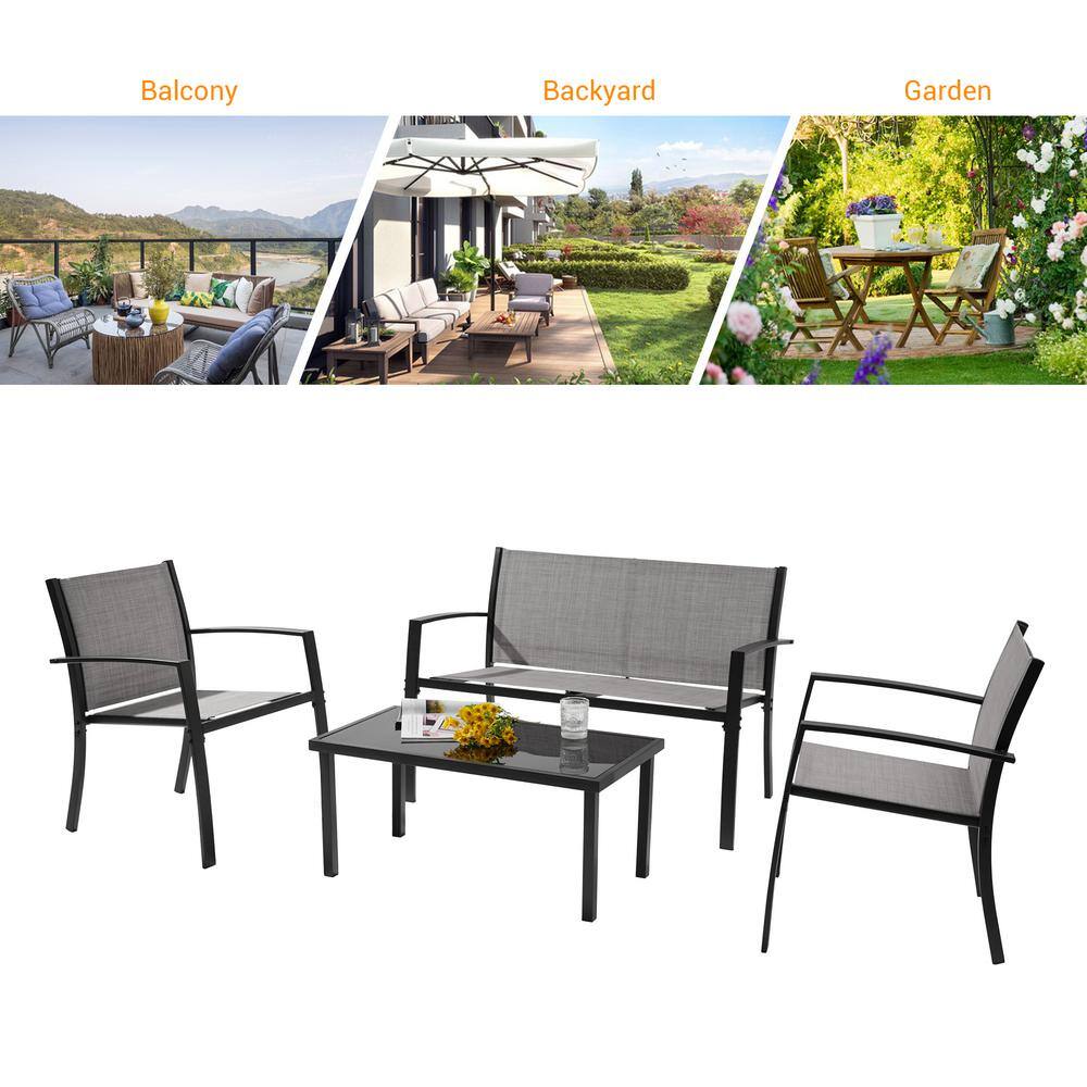 JOYESERY Textilene Black 4-Piece Patio Furniture Chair Sets with Loveseat and Coffee Table in Gray JOYESERY Textilene Black 4-Piece Patio Furniture Chair Sets with Loveseat and Coffee Table in Gray - 2