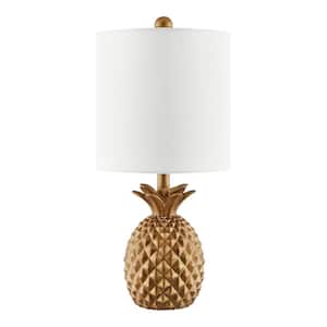 Sutton 16.5 in. Gold Pineapple Table Lamp with White Fabric Shade