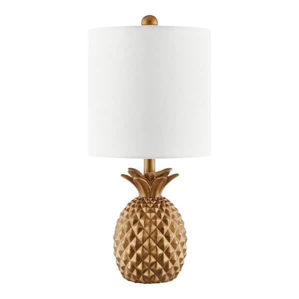 Hampton Bay Sutton 16.5 in. Gold Pineapple Table Lamp with White Fabric Shade