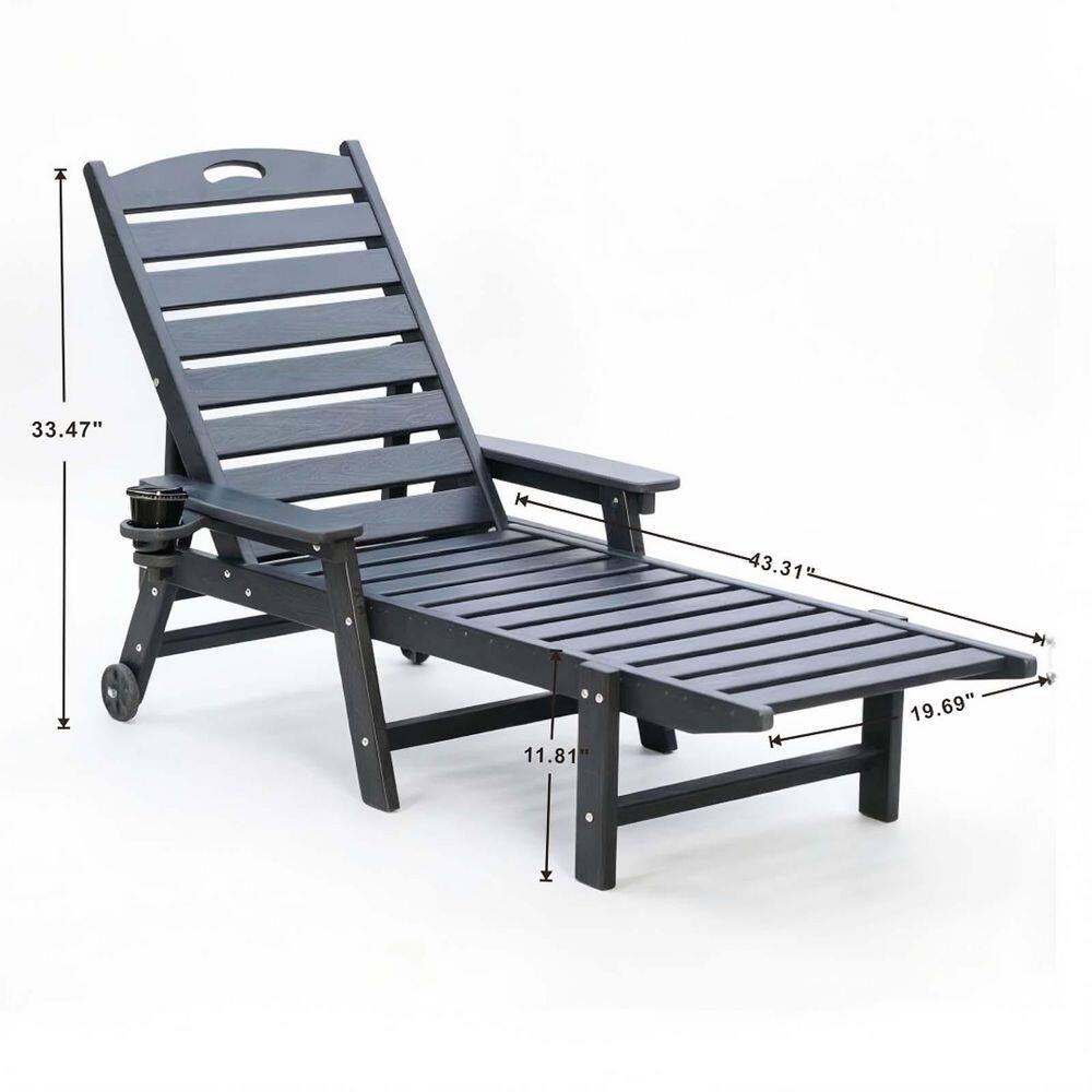 Wood Outdoor Chaise Lounge Pool Lounge Chairs with 4-Position Adjustable Backrest for Patio Poolside Backyard (Gray) price history on PriceWatchPro