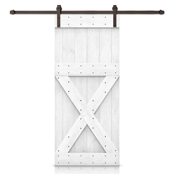 CALHOME 30 in. x 84 in. X Series Light Cream Stained DIY Wood Interior Sliding Barn Door with Hardware Kit