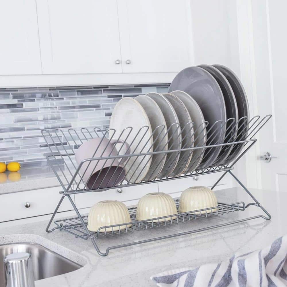 Extra-Large Silver Foldable Metal Dish Rack