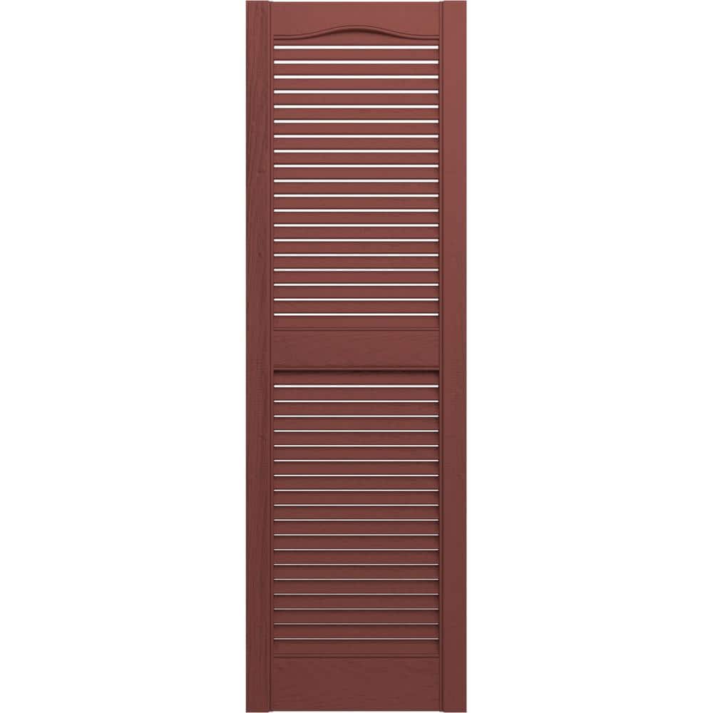Builders Edge 12 in. x 55 in. Louvered Vinyl Exterior Shutters Pair in Burgundy Red 010120055027