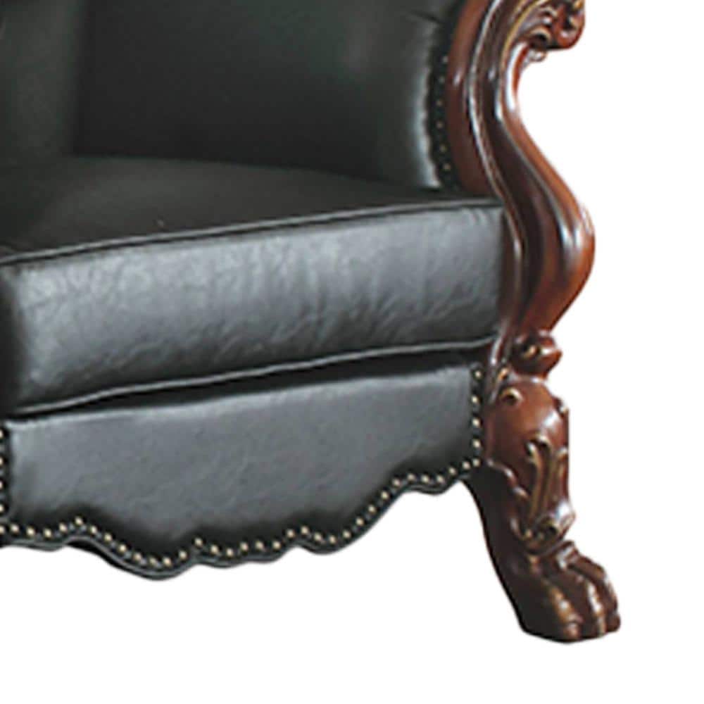 Dresden Cherry Oak Faux Leather Accent Chair with Nail-head Trim