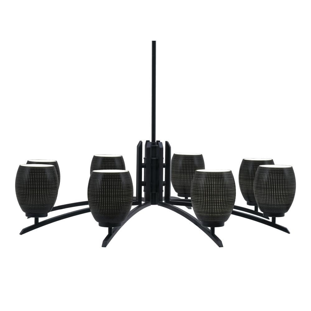 Siena 34.75 in. 8 Light Matte Black Chandelier with Black Matrix Glass Shad