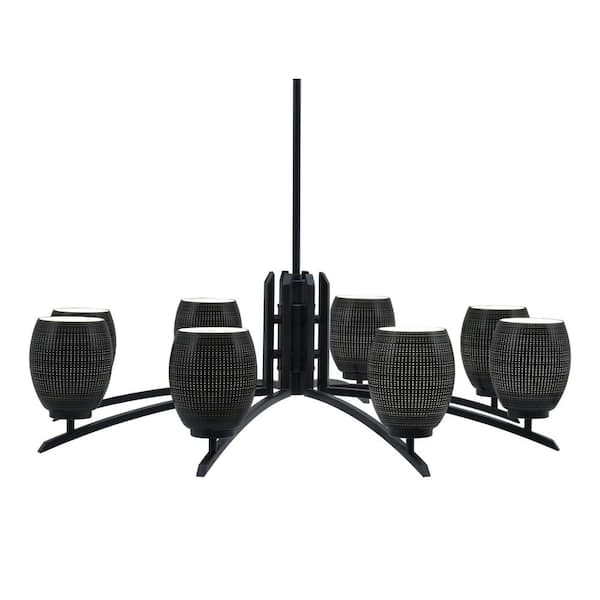 Unbranded Siena 34.75 in. 8 Light Matte Black Chandelier with Black Matrix Glass Shades