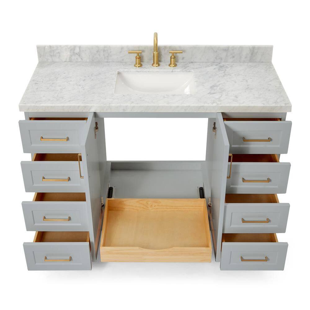 Taylor 55" Grey Wood Freestanding Single Basin Vanity with Marble Top