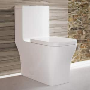 Concorde 10 in. Rough In 1-piece 1.1/1.6 GPF Dual Flush Square Toilet in Glossy White, Seat Included