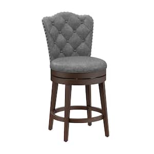 Edenwood 40.75 in. Brown High Back 26.25 in. Swivel Counter Stool with Smoke Gray Fabric Seat and Back