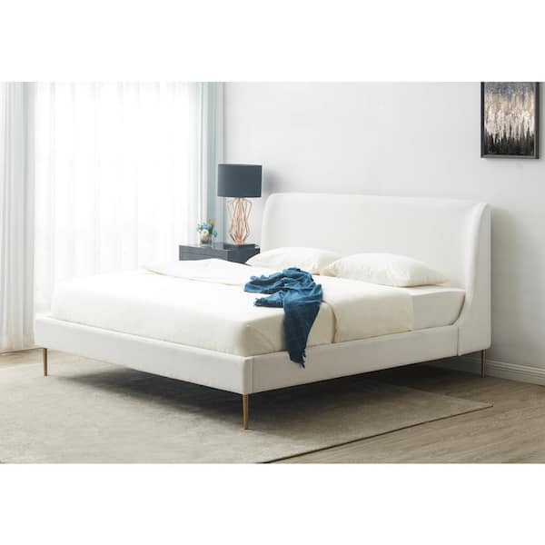 Jaiden White Upholstered Frame King Panel Bed