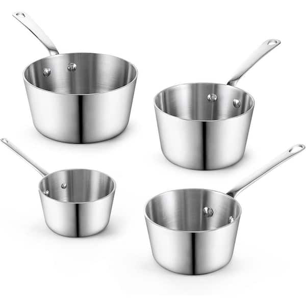 4-Piece Multi-Ply Clad Stainless Steel Butter Warmer Small Sauce Pan set, Coffee Pot Milk Warmer