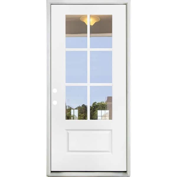 Steves & Sons 32 in. x 80 in. Legacy 6 Lite 3/4 Lite Clear Glass Right Hand Inswing White Primed Fiberglass Prehung Front Door