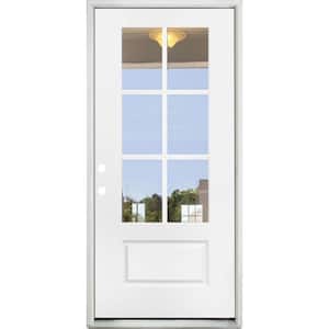36 in. x 80 in. Legacy 6 Lite 3/4 Lite Clear Glass Right Hand Inswing White Primed Fiberglass Prehung Front Door